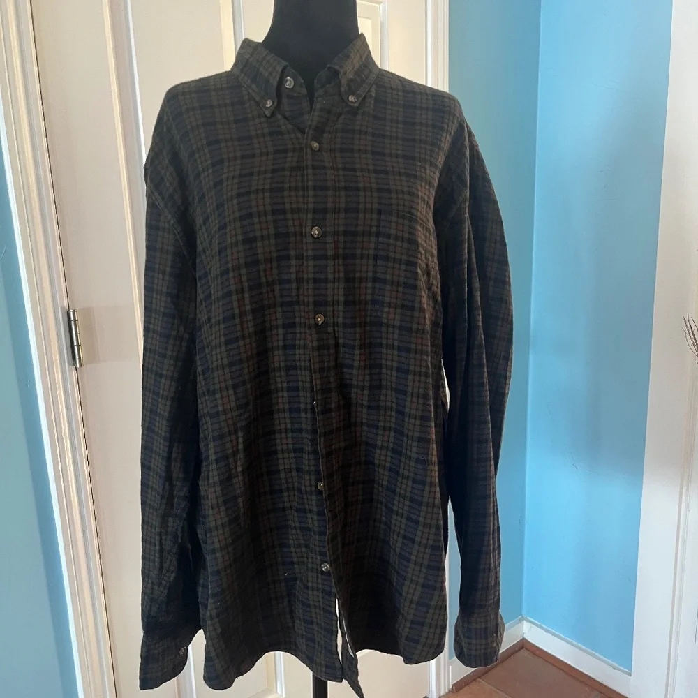 J Crew Brushed Twill Classic Long Sleeve Green Plaid Button Shirt Mens XL - Picture 1 of 11